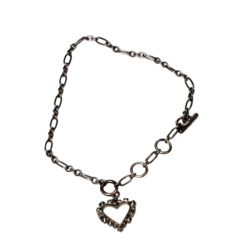KS Chain Bracelet Heart Dangle Charm 8" Signed Vtg